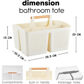 ALINK Portable Shower Caddy Basket with Compartments, Plastic Divided Cleaning Caddy Organiser Storage Tote with Handle for Bathroom, College, Dormitory Room Essentials - White