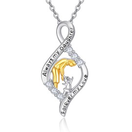 TANGPOET Mother Daughter Gift 925 Sterling Silver Mother and Daughter Pendant, Always My Daughter Forever My Love Necklace, Birthday Jewellery Gifts for Daughter Child Girls