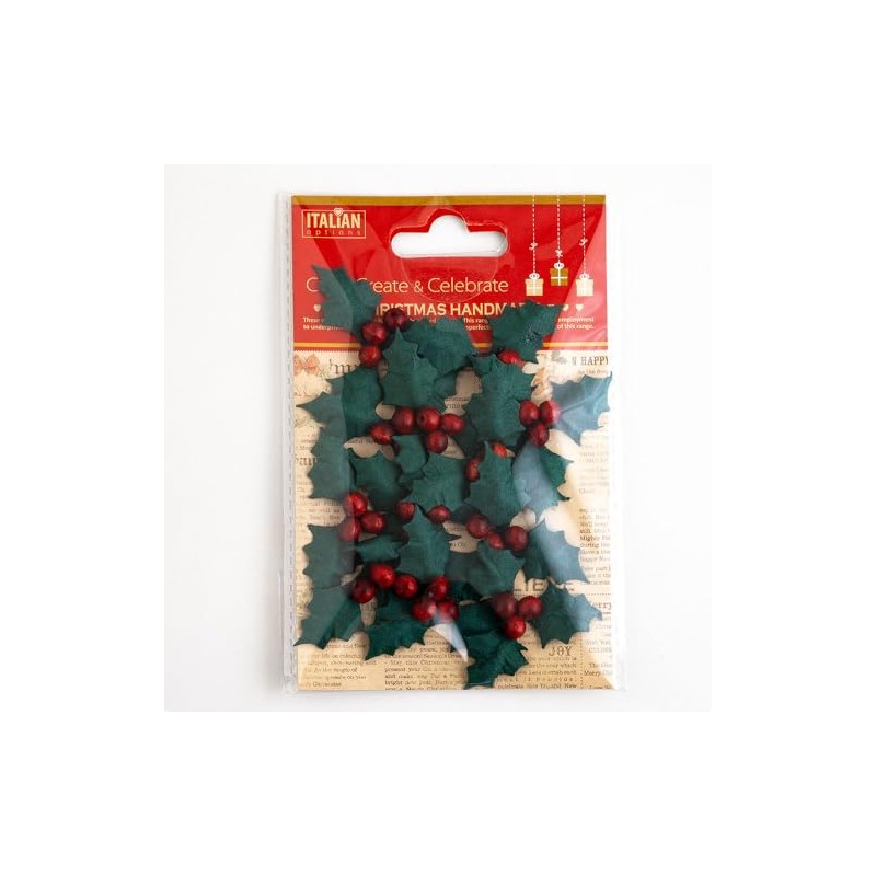 Italian Options Paper Holly with Berries Christmas Craft Decorations (12