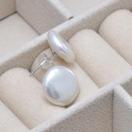 12-13 MM Freshwater Cultured Button Pearl Studs Earrings for Women, Sterling Silver Post Backing