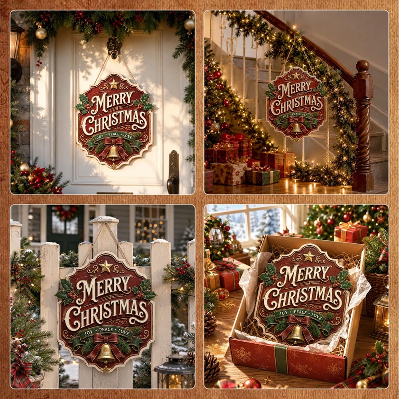 Christmas Door Hanging Sign,Wooden Christmas Door Sign,Christmas Decoration
