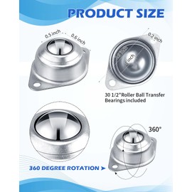AOKLIT 30Pcs Roller Ball Transfer Bearing, 1/2" Inch Carbon Steel Ball Casters, Mounted Round Ball Transfer Unit Universal for Conveyor Rollers Stand, Furniture, Transmission, Trolley Screw