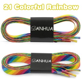 DANHUA Thin Flat Colorful Rainbow Print Shoelaces 45Inch Shoe Laces Shoestring 2 Pair