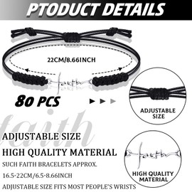 Rtteri 80 Pcs Faith Cross Bracelets Bulk Inspirational Birthday Jewelry Gifts Stainless Steel Hope Charm Adjustable Faith Bracelet Religious Accessories for Women Christian Gifts(Black)