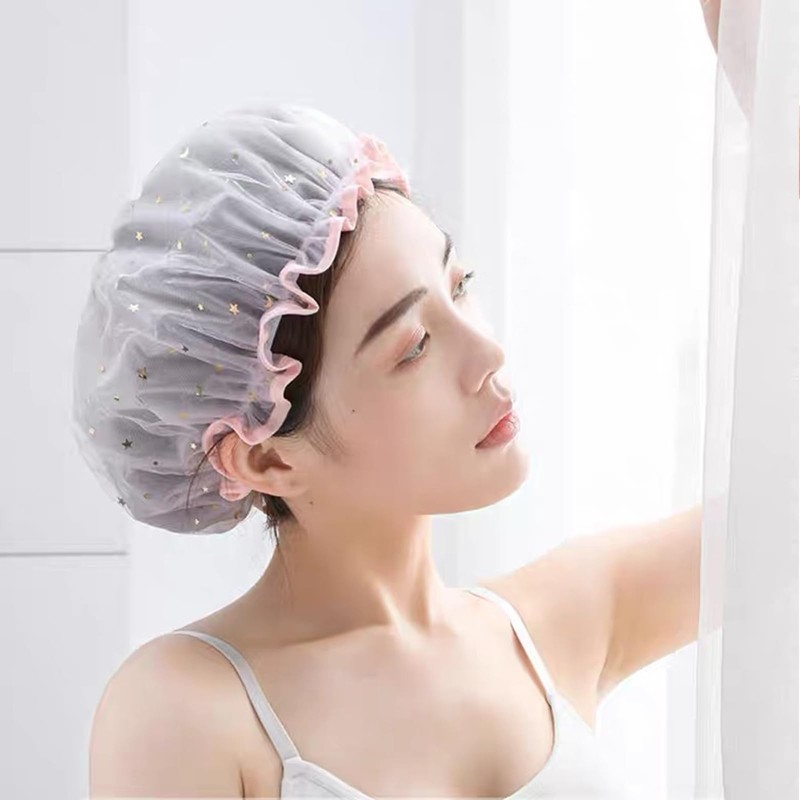 Set of 2, Shower Cap, Bath Cap, Hair Cap, Elastic