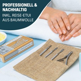 KLINGENHELD® Precise Cuticle Nippers with Cuticle Pusher - Very Smooth & Extra Sharp - Includes Travel Case Made of Cotton 100% Plastic-free & Sustainable - Cuticle Scissors, Cuticle Cutter