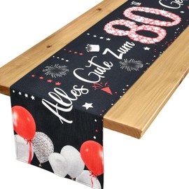 Table Runner 80th Birthday Decoration 80th Birthday Man Woman Red Black Table Decoration Birthday for Him Her Anniversary Celebration Party Dinner Table Linen Tablecloth Decoration for Home, 183 x 33
