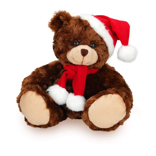 Plushland Adorable Soft and Hairy Santa Teddy Bear, Stuffed Animal Holiday Toys Christmas Accessories – A Perfect Toy Gift for Kids (11 Inches, Xmas Chocolate Bear)