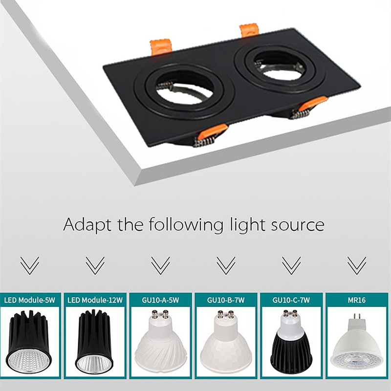 BRENDAXIN Square Black Double-Head GU10 Downlight housing, recessed Spotlight Frame,