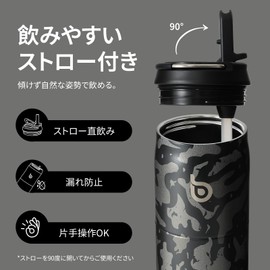 BOTTLE BOTTLE Water Bottle, 33.8 fl oz (1 L), Large Capacity, 33.8 fl oz (1000 ml), Includes Straw, Direct Drinking, Hot and Cold Insulated, Vacuum Insulated, For Kids, Adults, Includes Handle