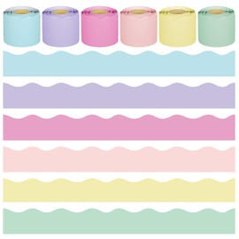 240 Ft Pastel Bulletin Board Borders Colorful Classroom Borders Scalloped Bulletin Border Trim Pastel Bulletin Board Decorations for Classroom Chalkboard Home Wall Office Decoration, 6 Rolls