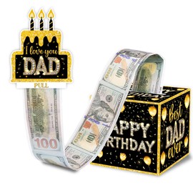 Father Birthday Money Gift Boxes, Black Gold Birthday Money Pull Box for Dad