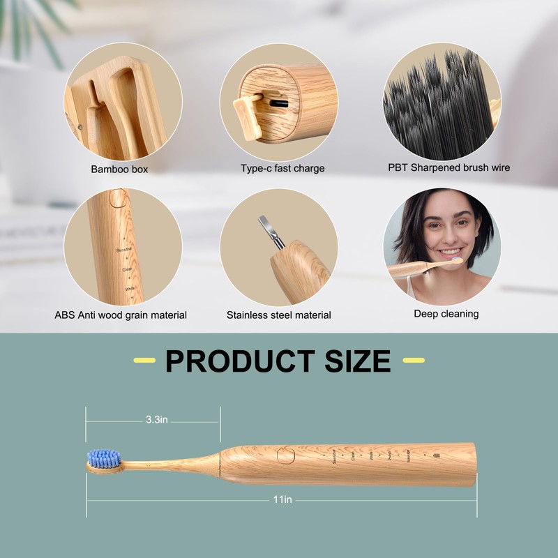 Sonic Electric Bamboo Toothbrush for Adults - Bamboo Design with
