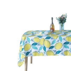 WedDecor 60 x 84 Inch Floral Design Tablecloth Rectangle, Waterproof Spillproof Washable Polyester Table Cloth for Outdoor Picnic, Kitchen, Patio and Holiday Dinner, Lemon Yellow