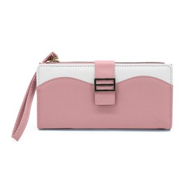 AdiStylinno Women Wallets, PU Leather Large Capacity Ladies Slim Long Purse with Zipper, Fashion Clutch Wallet with Multi Card Slots and Wrist Strap (Pink)