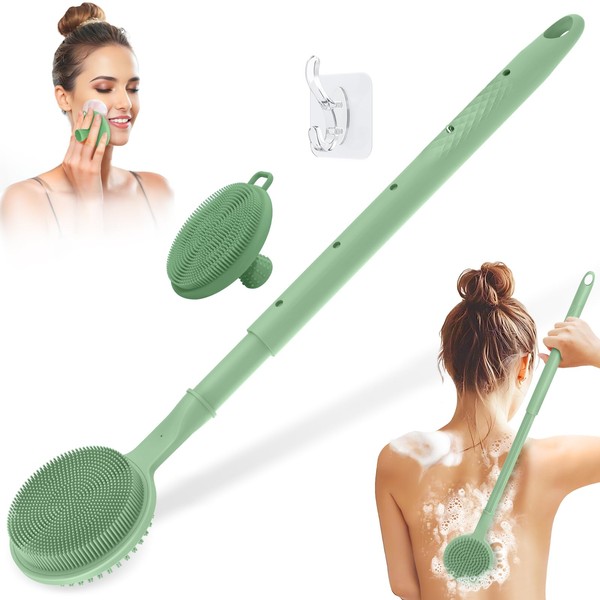 GEENOA Adjustable Silicone Back & Face Scrubber Set, 16''-24'' Extendable