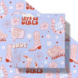 RUSPEPA Retro Cowgirl Wrapping Paper Roll, Mini Roll, Light Purple Boots, Horseshoes, Flowers, Wild West Design Gift Wrap Paper for Birthday, Cowgirl Event, Western Celebration, 17 Inches x 16.4 Feet