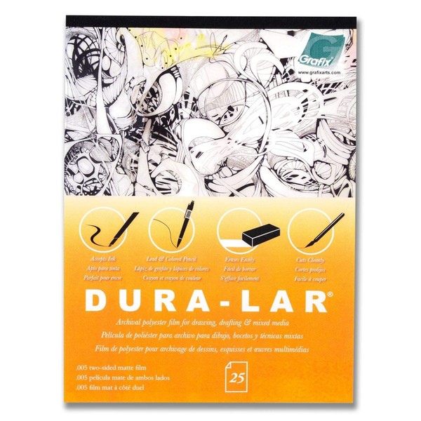 Grafix Matte 0.005 Dura-Lar Film, 9 12-Inch, 25 Sheets, Mylar,