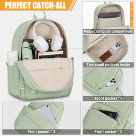 FIORETTO School Bag Lightweight School Backpack Rucksack Bag for Women Teenage Girls Boys, Water Resistant 15.6 Inch Laptop Backpack Bookbag Secondary College Work Travel Green