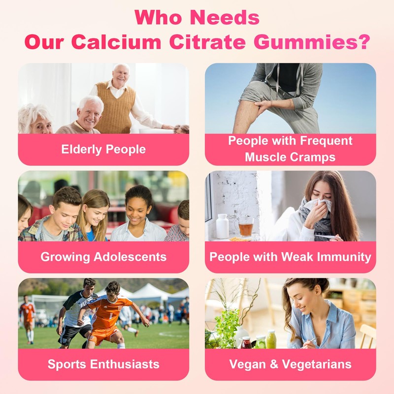 Calcium Citrate Gummies - Chewable Calcium Gummies for Bone, Muscle,