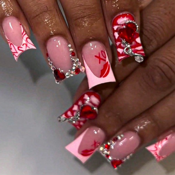 Coffin Press on Nails French Tip Fake Nails with Designs