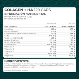 PRONAT | Colágeno Hidrolizado + Ácido Hialurónico, Suplemento Alimenticio, con Omega-3 y Vitaminas, 120 Cápsulas de 600 mg
