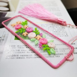 XINSHUN Embroidery Bookmark with Cute Patterns,Transparent Organza Bookmark,Embroidery Kit Christmas Gift for Adults Kids(elegant,1 pack)