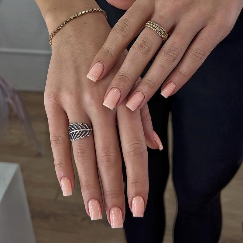 KQueenest Nude Rosa Press On Nails Almond Square Coffin Nails