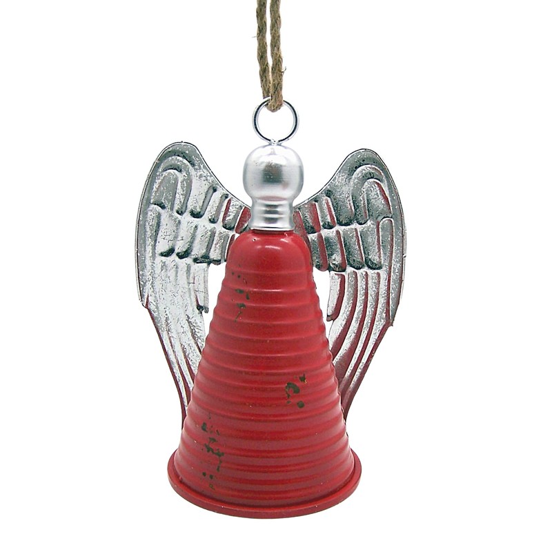 Rustic Red Angel Christmas Bell, Hanging Holiday Decoration, Unique Christmas