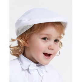 MOMBEBE COSLAND Toddler Baptism Hat Flat Newsboy Cap for Boys 12-24 Months White