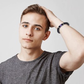 Evil Eye Bracelet for Men Matte Beaded Stone Bracelet Adjustable Blue Eye Bracelet for Protection Amulet Nazar Bracelet for Good Luck Healing Calming Tiger Eye Stone Bracelet(Evil Eye Bracelet)…