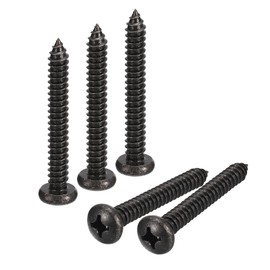 uxcell #12 x 2 Phillips Pan Head Self-Tapping Screw, 50pcs - 304 Stainless Steel Round Head Wood Screw Full Thread (Black)