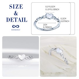 INFINIONLY Women's Open Rings, 925 Sterling Silver Adjustable Rings, Mini Heart White Shell Rings, Wedding Ring, Inlaid Zircon, Engagement Ring, Sterling Silver, Cubic Zirconia