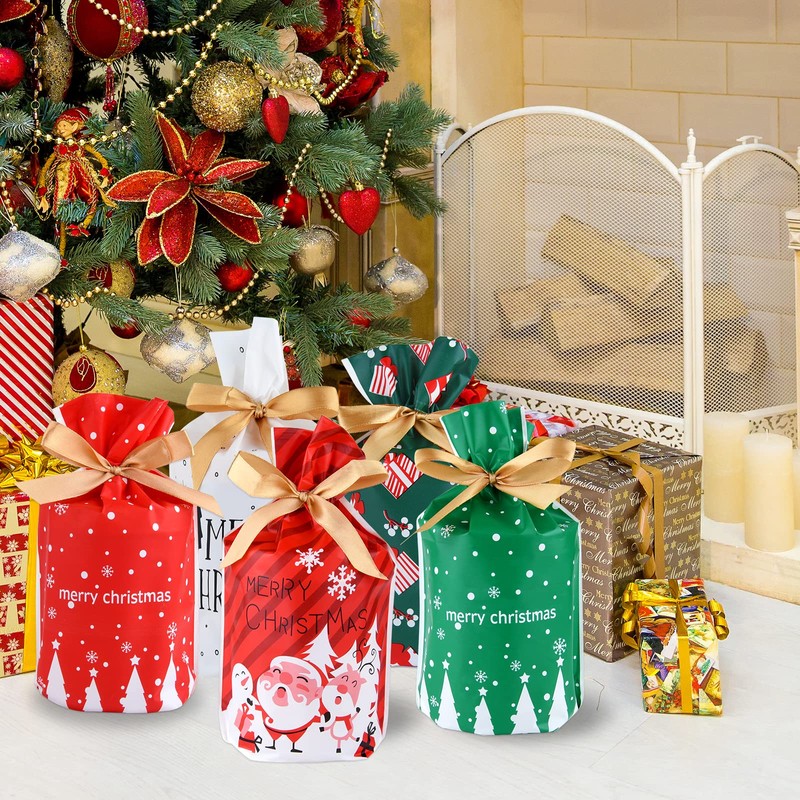 Morcheiong 50pcs Christmas Drawstring Bags Christmas Gift Candy Bags Christmas