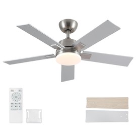42 Inch Ceiling Fans with Lights and Remote, Brushed Nickel Ceiling Fan, 6 Speed Reversible DC Motor, 3CCT Dimmable LED, Modern Design for Bedroom, Living room & Covered Outdoor,Includes Downrod