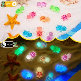 WHDLQFL 60 Pcs Luminous Mini Resin Turtles Sea Turtle Figurines, Miniature Animal Figures, Tiny Sea Turtle Animals Glow in The Dark for Garden