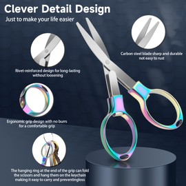 3 Pcs Folding Stainless Steel Portable Mini Badge Scissors with 3 Keychains, Safety Foldable Pocket Travel Small Scissors All Purpose for Nurse Accessories, Travel, Office, Craft, Sewing, Home (Color)