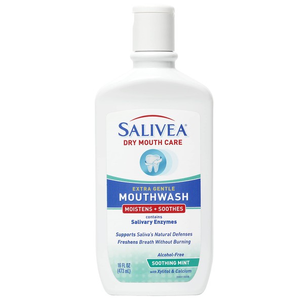 SALIVEA Dry Mouth Mouthwash - Soothing Mint Mouthwash with Natural Salivary Enzymes - Gentle Mouthwash to Aid Dry Mouth Care - Breath Freshener & Dry Mouth Treatment - Mint Flavor (16 oz Bottle)