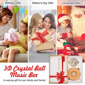 MJKOPEE Music Box Crystal Ball with Light, 3D Music Boxes 360° Rotating Wooden Base, Musical Box for Children/Adult/Mum/Mother's Day/Birthday/Christmas Memorial Gifts (Cat)