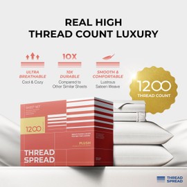 THREAD SPREAD 100% Egyptian Cotton Sheets California King Size - 1200 Thread Count 4 PC Cal King Sheets Egyptian Cotton, Cooling Sateen Sheets, High Thread Count Sheets California King - Light Grey
