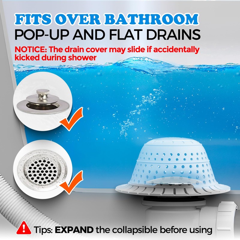 zaa Shower Drain Hair Catcher, 2 Pack Silicone Collapsible Bathtub