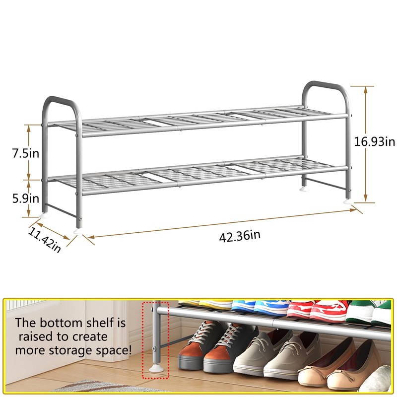 LINZINAR Shoe Rack 2 Tier Storage Organizer for Closet Entryway