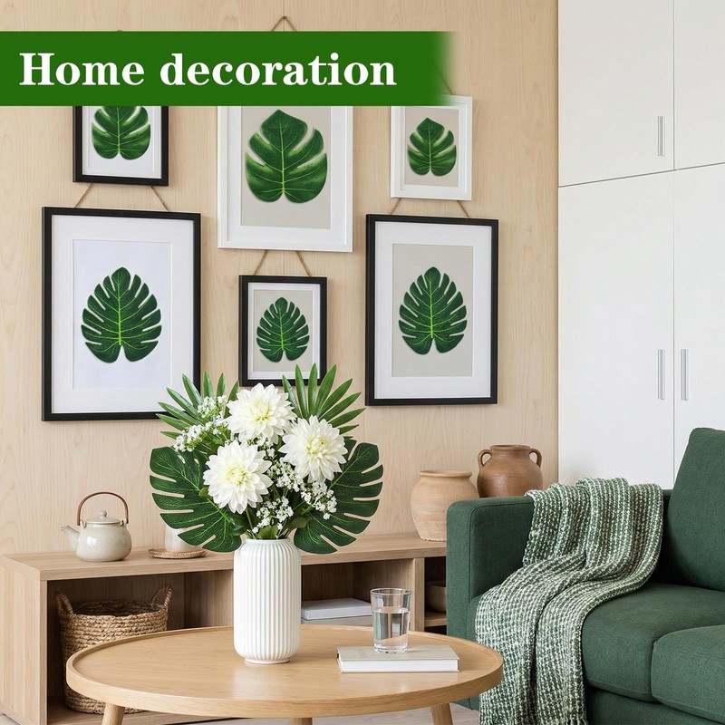 Axafazup 50Pcs Artificial Tropical Palm Leaves, 5 Size Fake Monstera