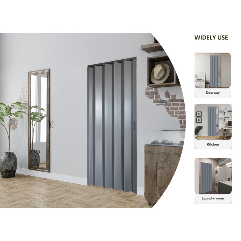 DIYHD 36X80in Interior Folding PVC Accordion Door,Grey,Include Door and Mounting