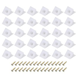 sourcing map 30 Pcs 90 Degree Plastic Corner Braces, 14x15x10mm Shelf Right Angle Brackets with Screws for Cabinets, Cupboards, White