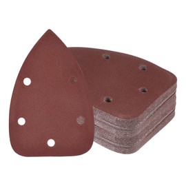 Kozelo 50pcs Mouse Sander Detail Sandpaper - [240 Grit, 3.5" x 5.5"] Triangle Hook and Loop Assorted Sanding Pads Sheet for Wood Furniture Polishing Use | 5 Hole, Aluminum Oxide