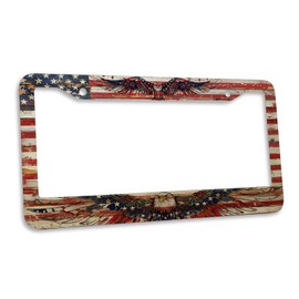 American Flag License Plate Frame 2 Pack Bald Eagle USA Flag License Plate Personalise Stainless Steel Rust-Proof Auto Parts Funny License Plate Frames Decoration for Men Women