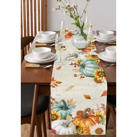 Thanksgiving Pumpkin Table Runner 60 Inches Long Fall Green Pumpkin Coffee Table Runner Orange Pumpkin Rustic Letter Style Kitchen Dining Table Decoration for Home Party Holiday 13 x 60 Inch