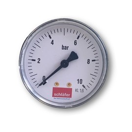 Schläfer 0930160 Hydraulic Pressure Gauge Rear 1/4 Inch Axial Connection 0-10 Bar Scale 63 mm for Air-Water Heating Systems Hydraulic Pressure Indicator