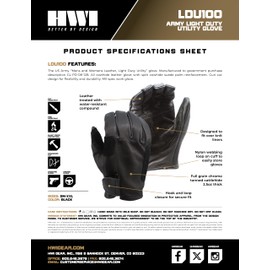 HWI Gear LDU100 Light Duty Leather Work Utility Gloves, Thick Cowhide, Flexible, Durable, Water Resistant, Outdoor Sports, Black, Small